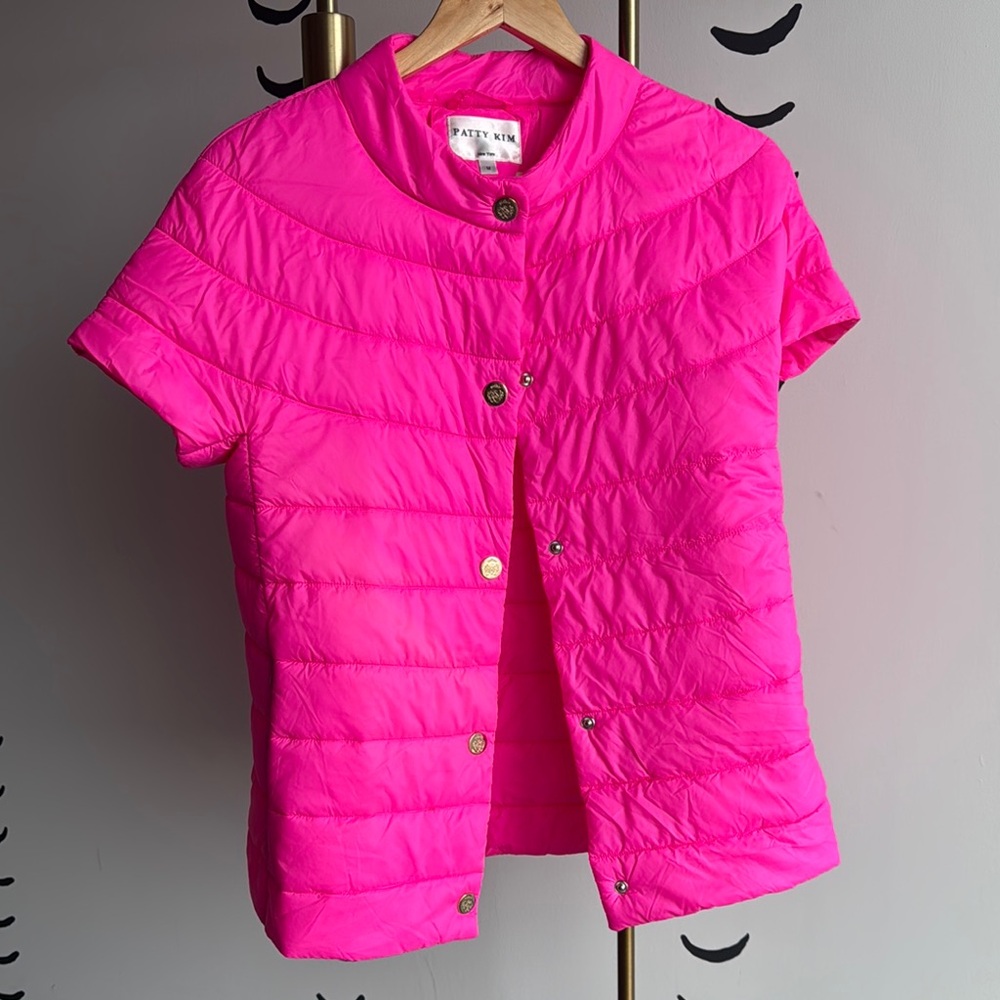 Patty Kim Short Sleeve/Cap Sleeve Puffer Pink Vest